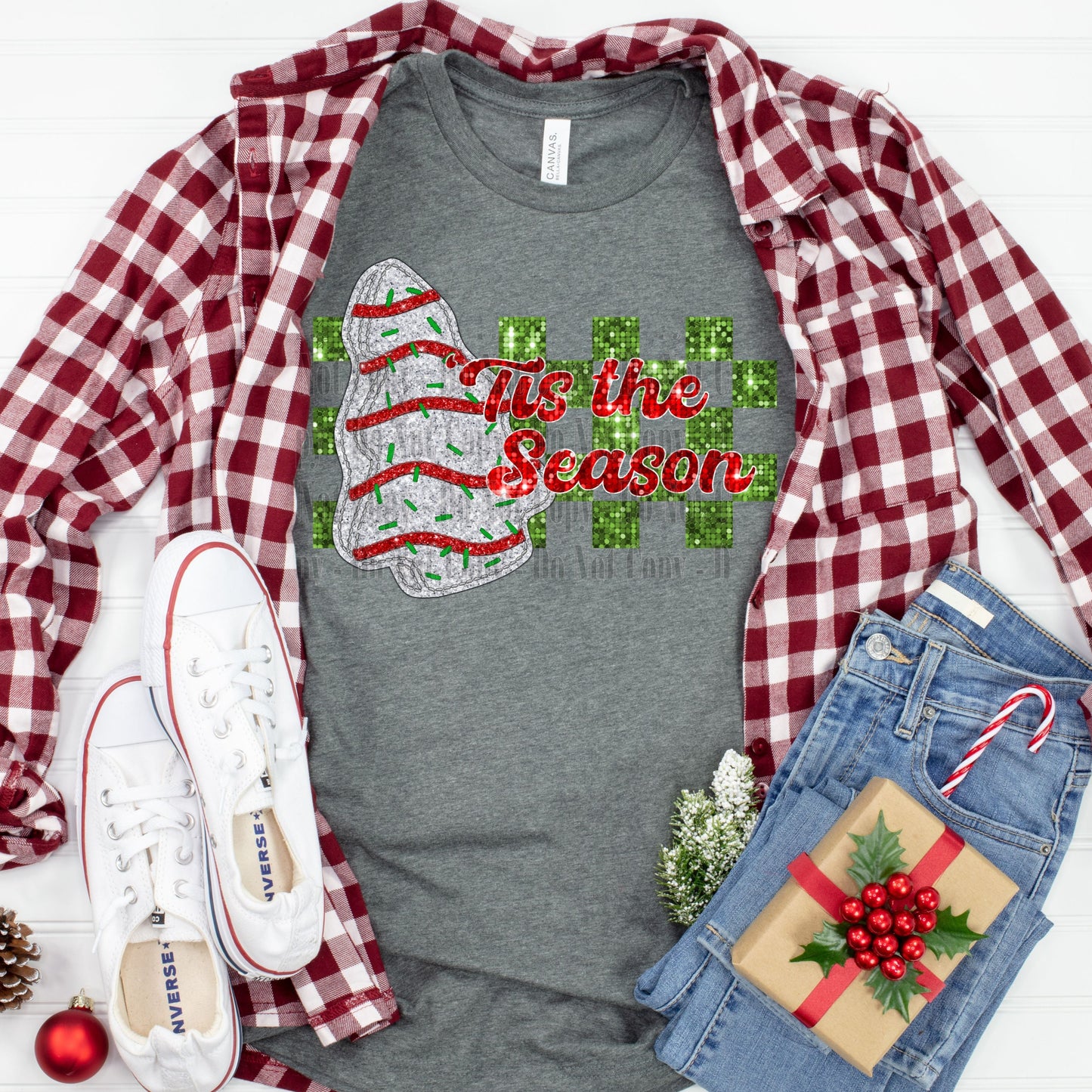 ’Tis the Season Digital Design | Christmas Cookie & Plaid PNG