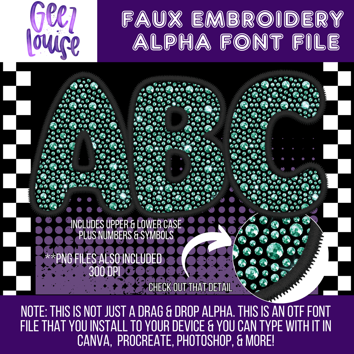 Rhinestone faux embroidery (7 sets) - TYPEABLE OTF Font - Alpha Set - Digital Download- PNG