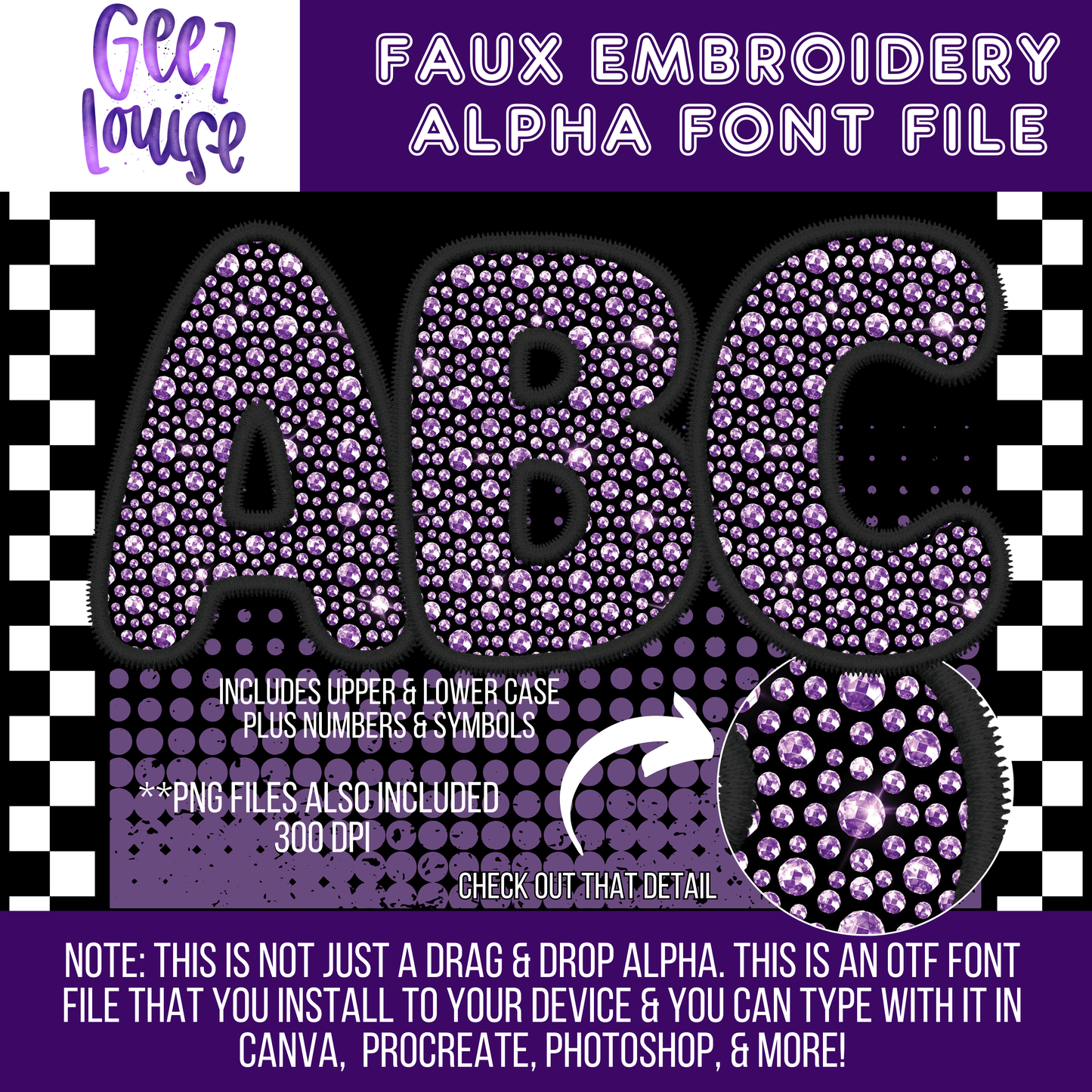Rhinestone faux embroidery (7 sets) - TYPEABLE OTF Font - Alpha Set - Digital Download- PNG