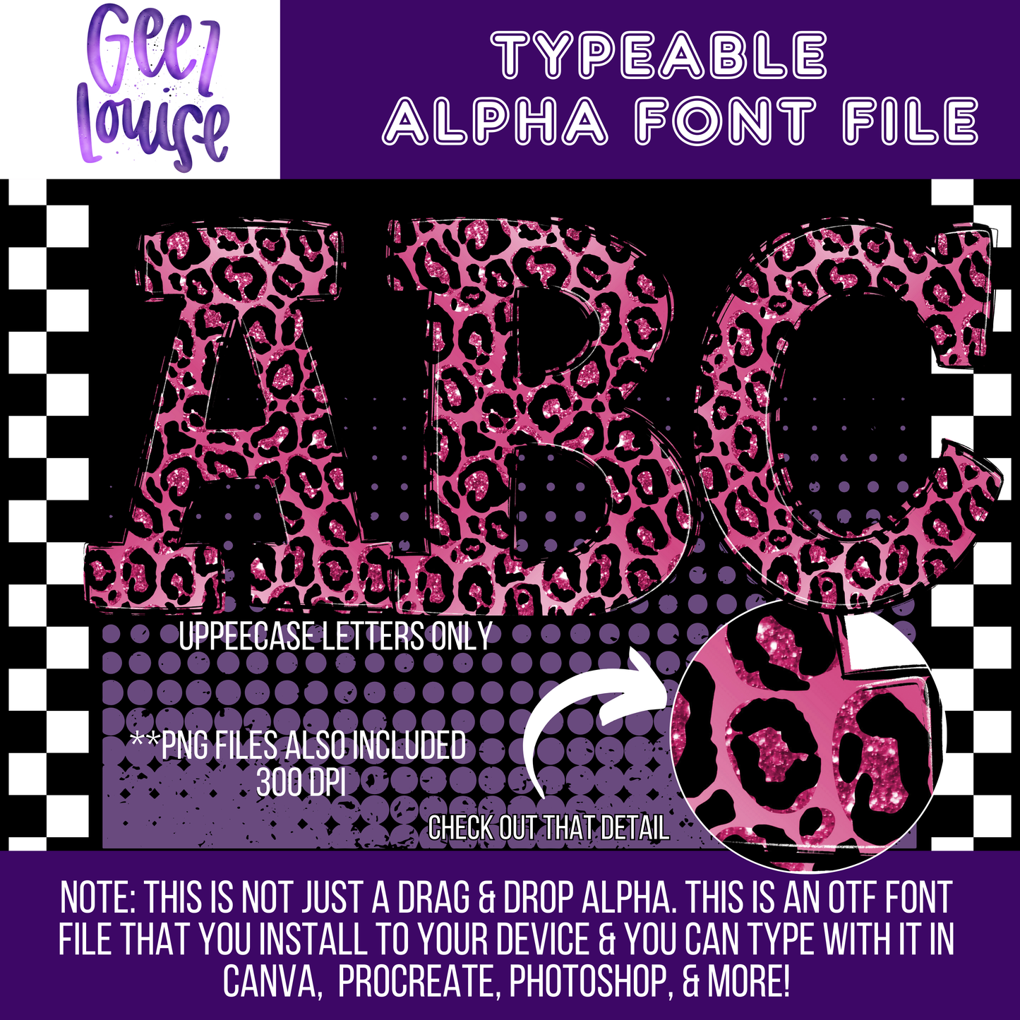Pink leopard - Typeable Font - Alpha Set- Digital Download- PNG