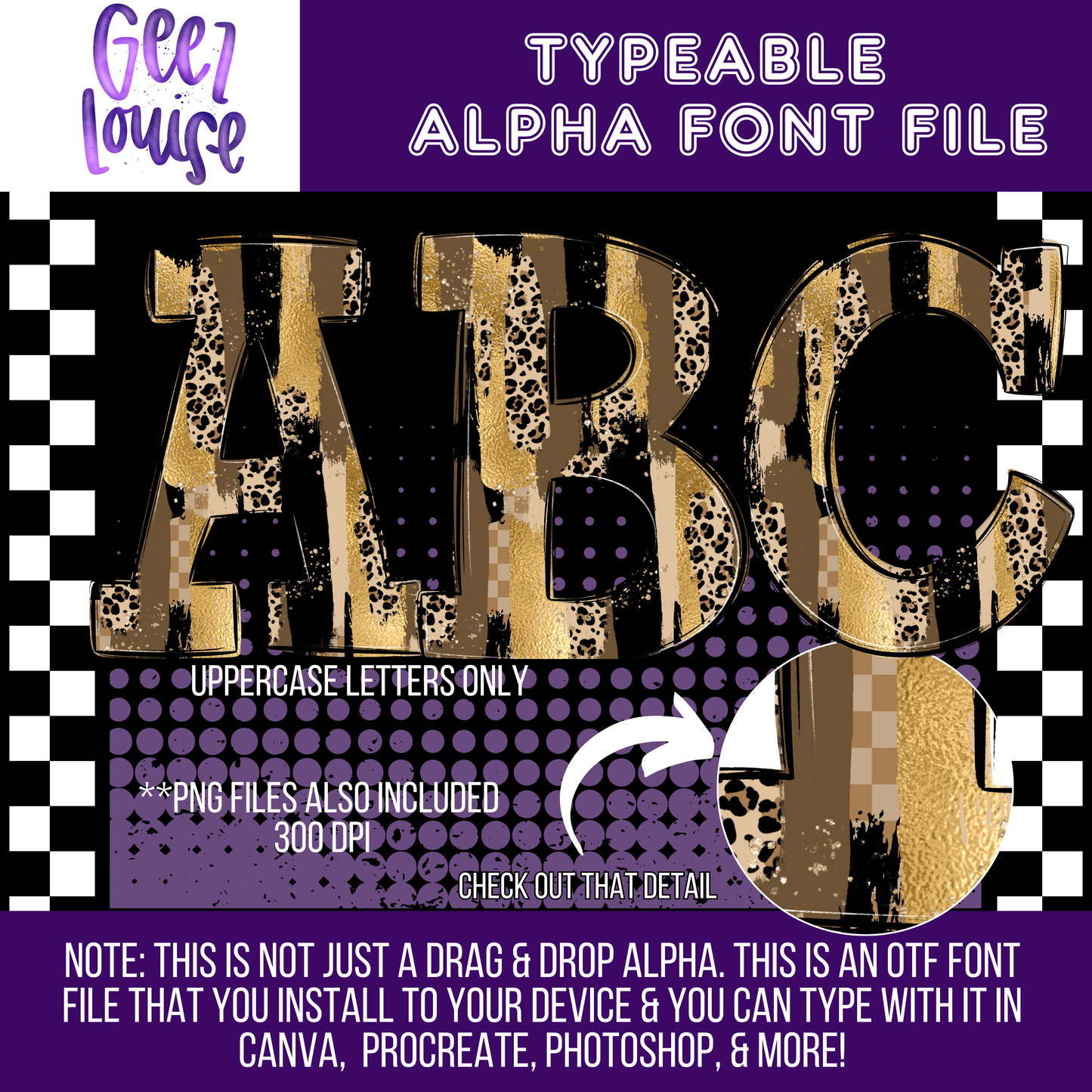 Leopard checker gold - Typeable Font - Alpha Set- Digital Download- PNG