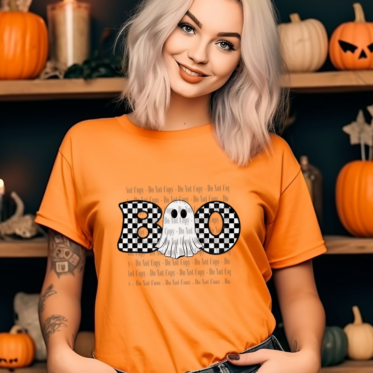 Checkered BOO Ghost Halloween Digital Design (Multiple Color Variants)