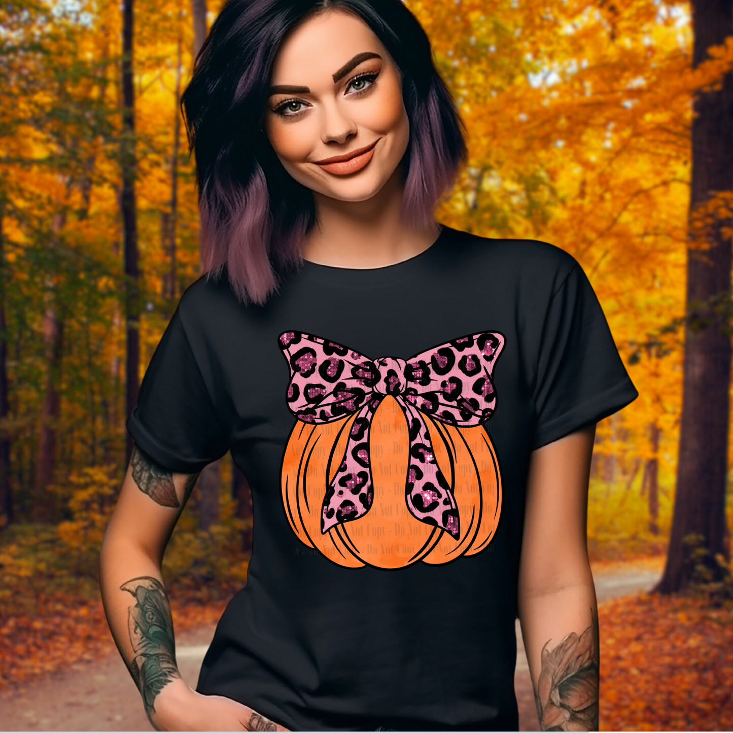 Pumpkin with Pink Leopard Bow | Sassy Fall Digital Design