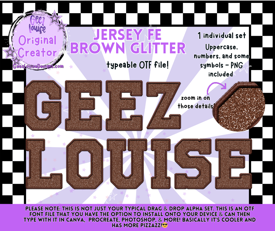 Glitter Varsity Faux Embroidery Alpha – 12 Colors | OTF Font + PNG