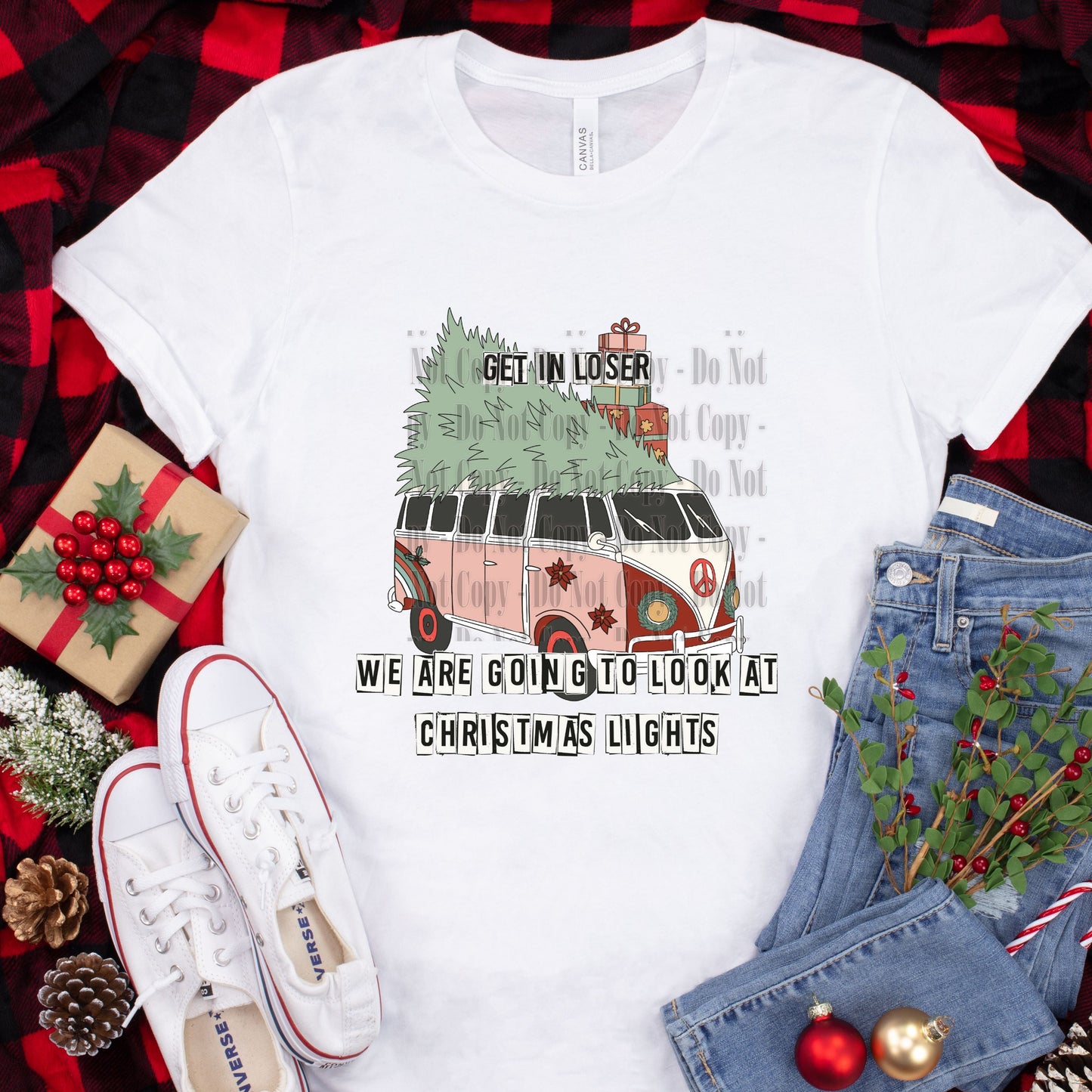 Get in Loser Christmas Lights Digital Design | Retro Van Holiday PNG
