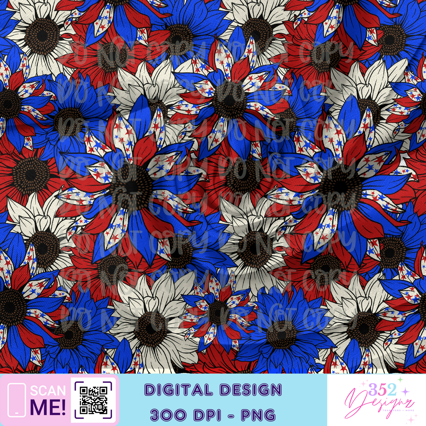 Sunflower patriotic - seamless - Digital Download- PNG