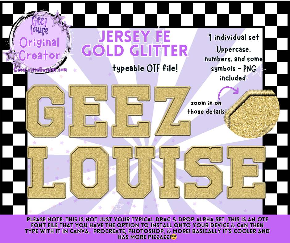 Glitter Varsity Faux Embroidery Alpha – 12 Colors | OTF Font + PNG