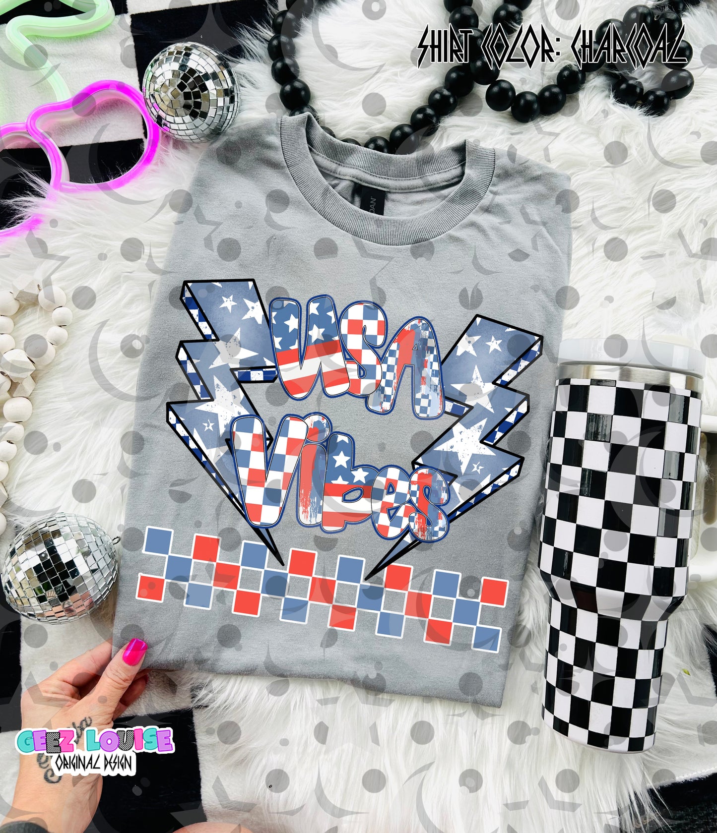 USA Vibes PNG | Patriotic Shirt Design | 4th of July Sublimation Graphic | Red White Blue Lightning USA PNG