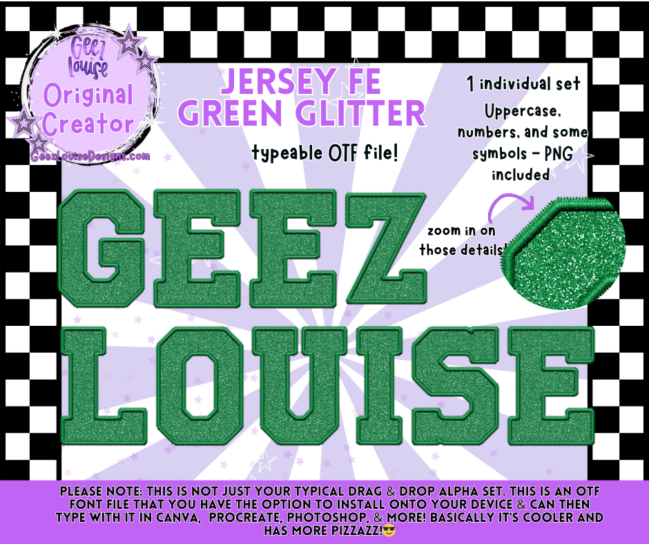 Glitter Varsity Faux Embroidery Alpha – 12 Colors | OTF Font + PNG