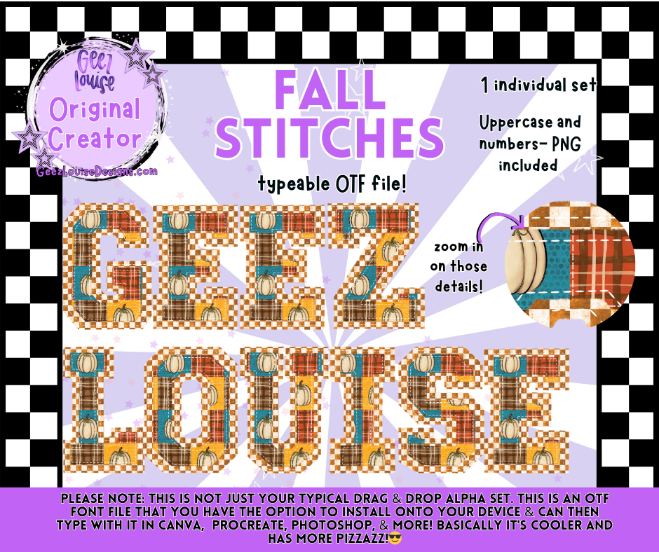 Fall Stitches – Typeable OTF Font with PNGs