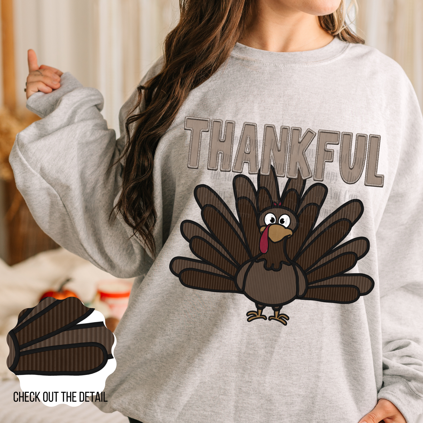 Turkey Thankful Faux corduroy faux embroidery - Digital Download- PNG