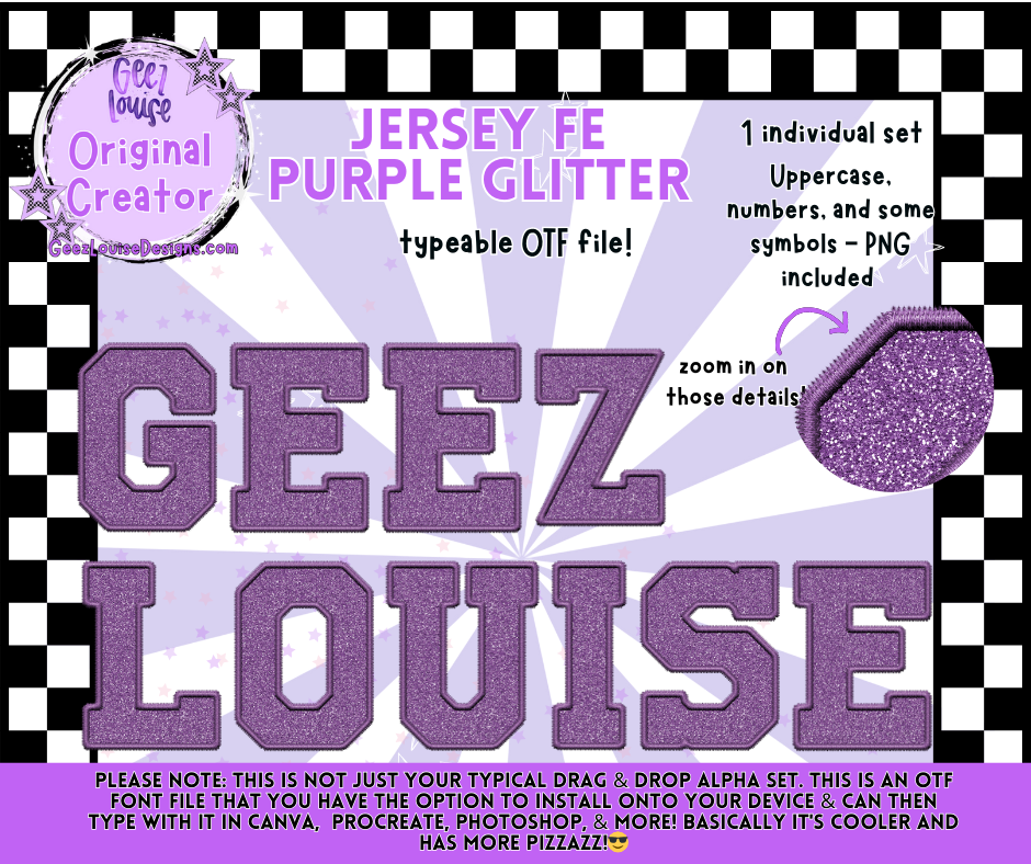 Glitter Varsity Faux Embroidery Alpha – 12 Colors | OTF Font + PNG