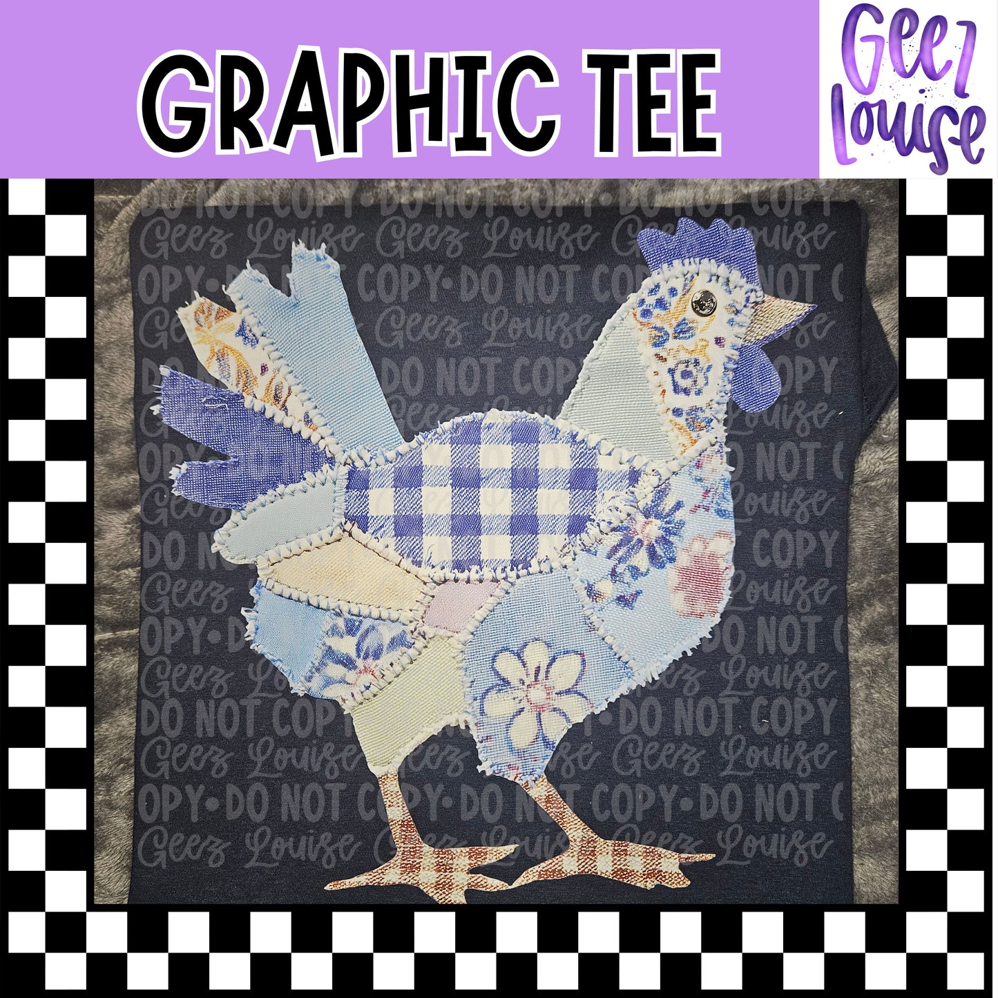 Patchwork Chicken Graphic Tee – Farmhouse Style Chicken Shirt