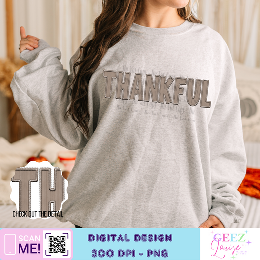 Thankful Faux corduroy faux embroidery - Digital Download- PNG