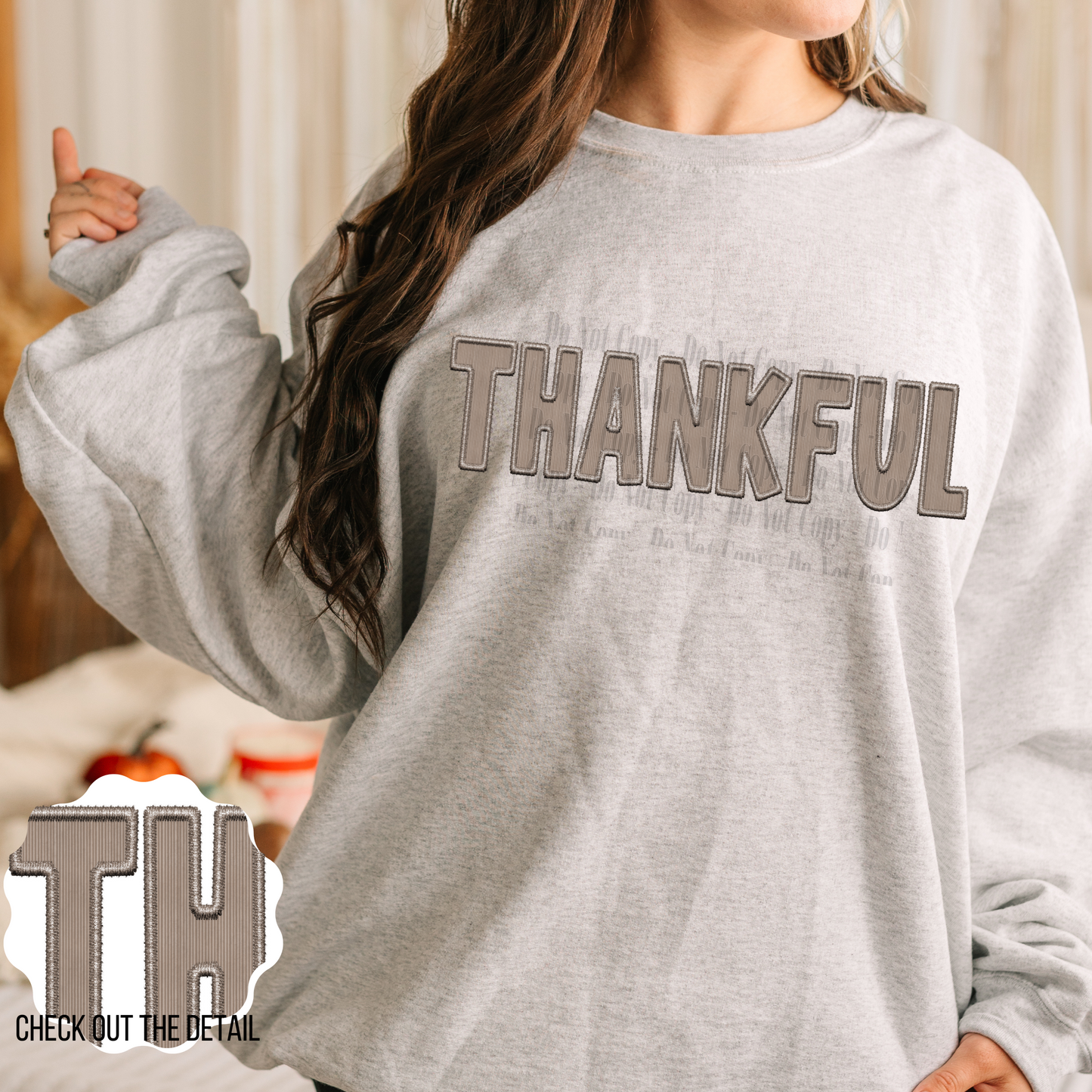 Thankful Faux corduroy faux embroidery - Digital Download- PNG