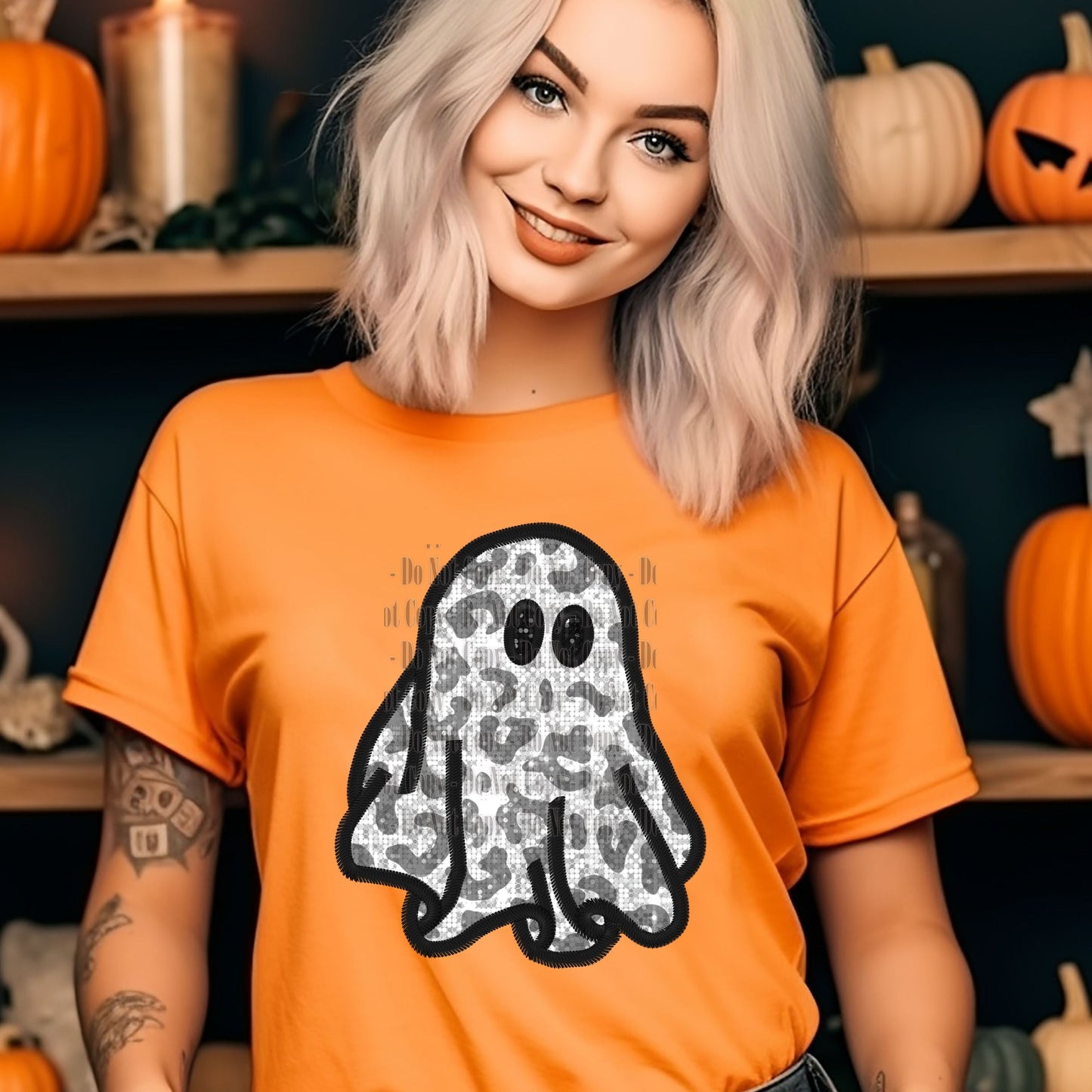 leopard ghost sequin faux embroidery - Digital Download- PNG