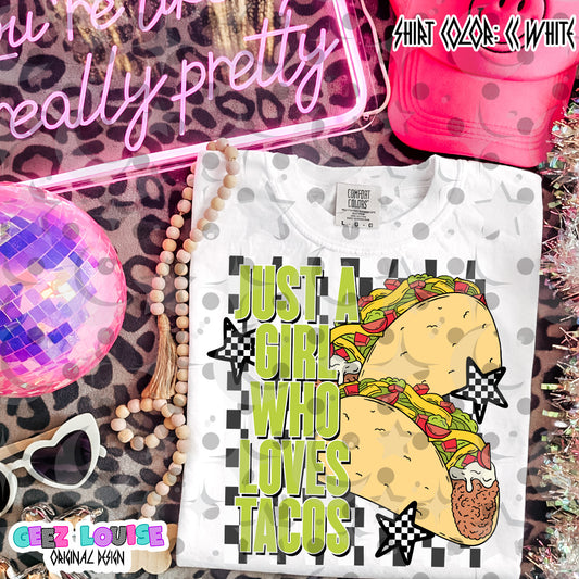 Just A Girl Who Loves Tacos PNG | Funny Taco Sublimation Design | Fiesta Shirt PNG