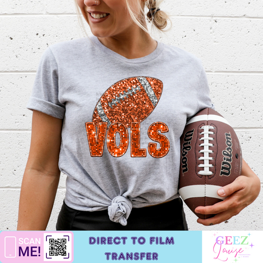 Football Tennessee faux embroidery sequin- Direct to Film Transfer - made to order