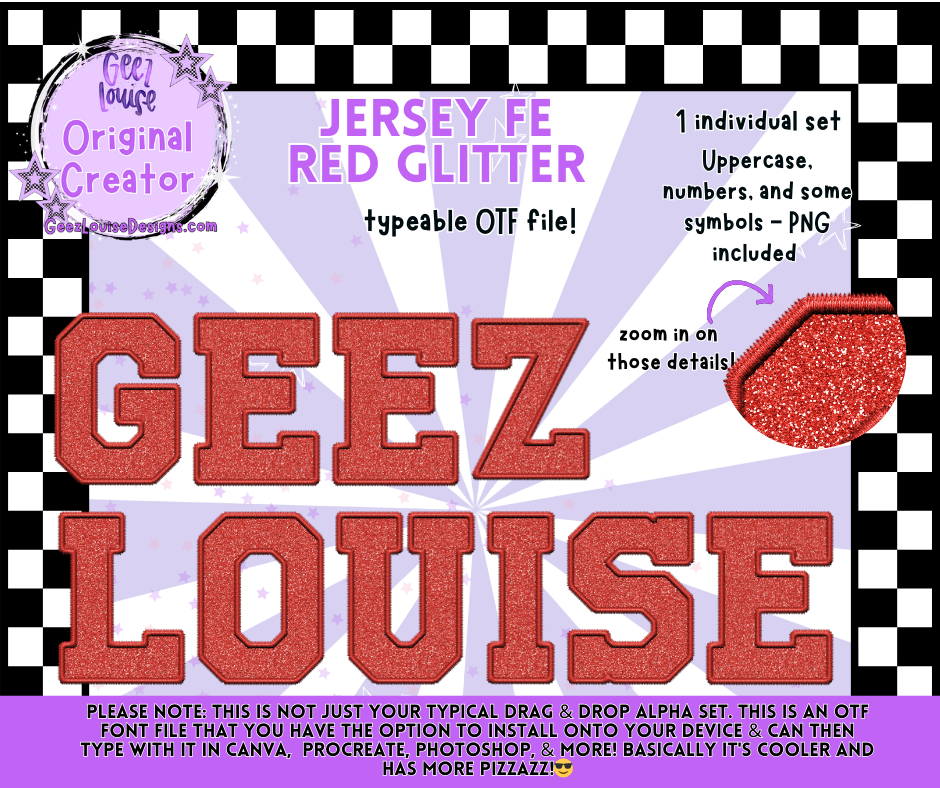 Glitter Varsity Faux Embroidery Alpha – 12 Colors | OTF Font + PNG
