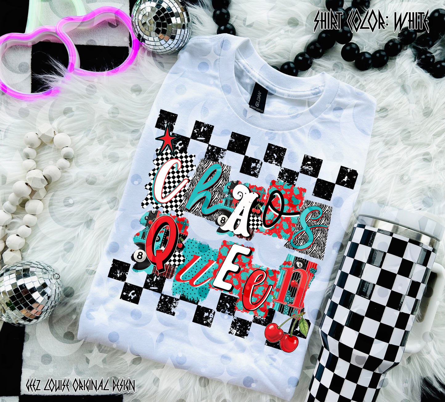 Chaos Queen Digital Design | Patchwork Punk Checkered PNG