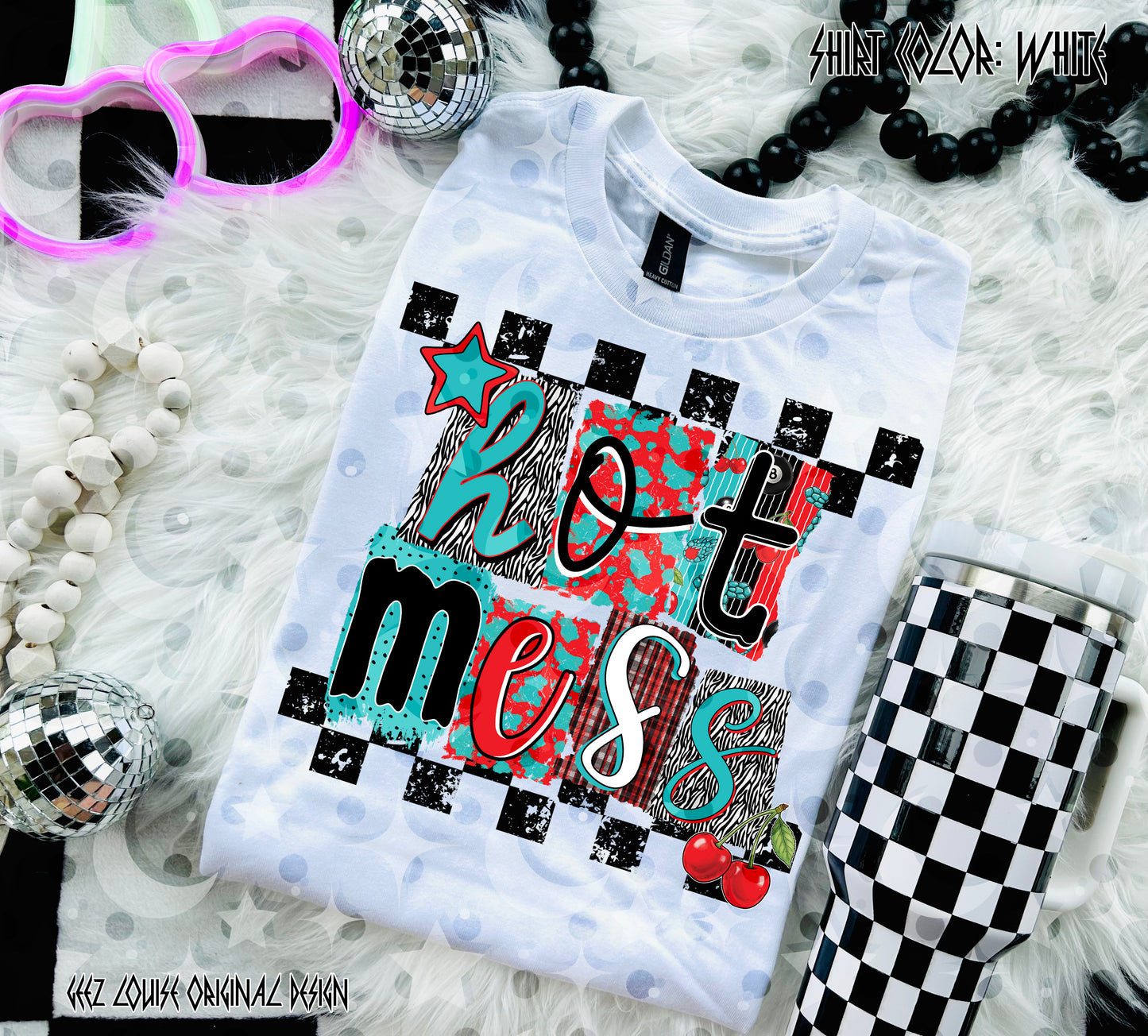 Hot Mess Patchwork Digital Design | Grunge Checkered PNG