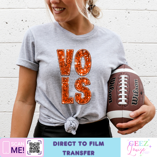 Football Tennessee faux embroidery sequin- Direct to Film Transfer - made to order