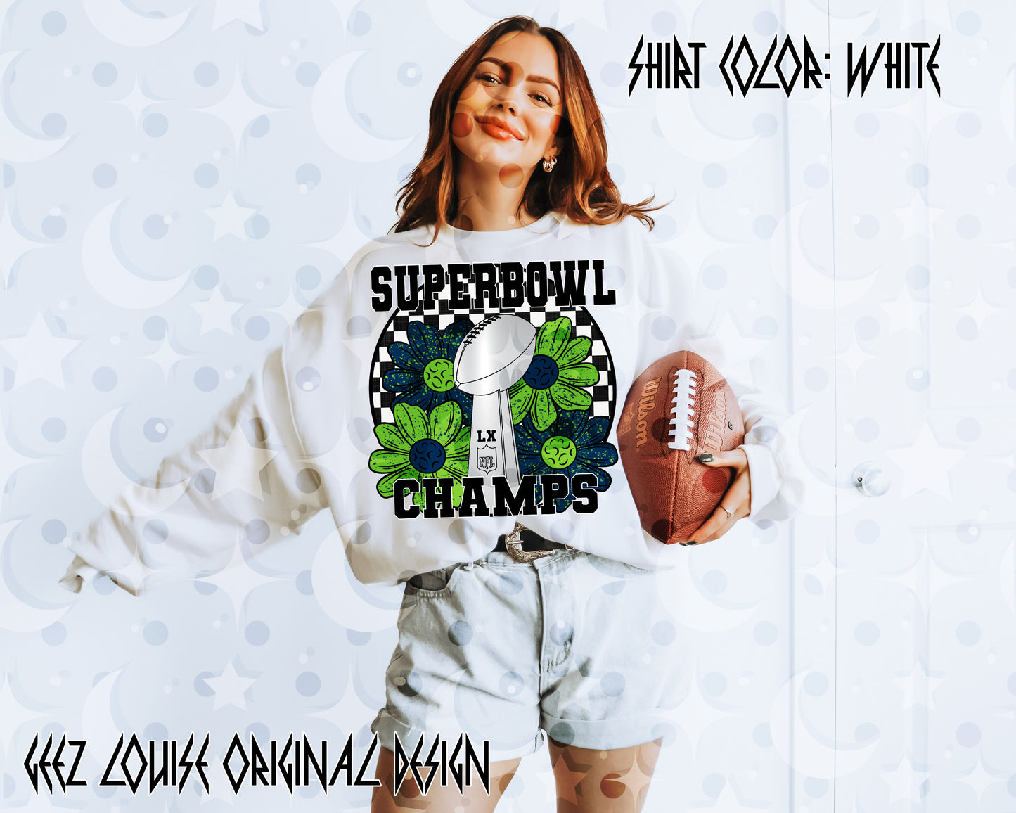 Big Game LX Champs Floral Football Digital Design | Retro Checker PNG