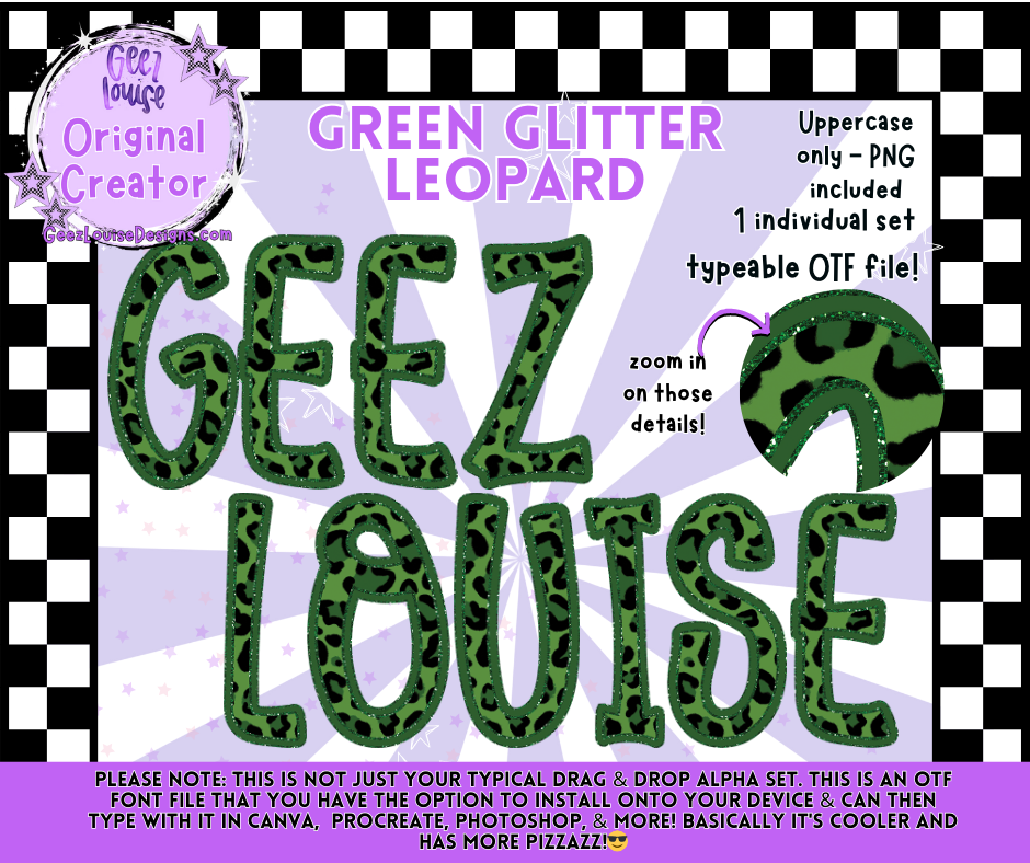 Green Glitter Leopard OTF Alpha | Digital Font + PNG Set