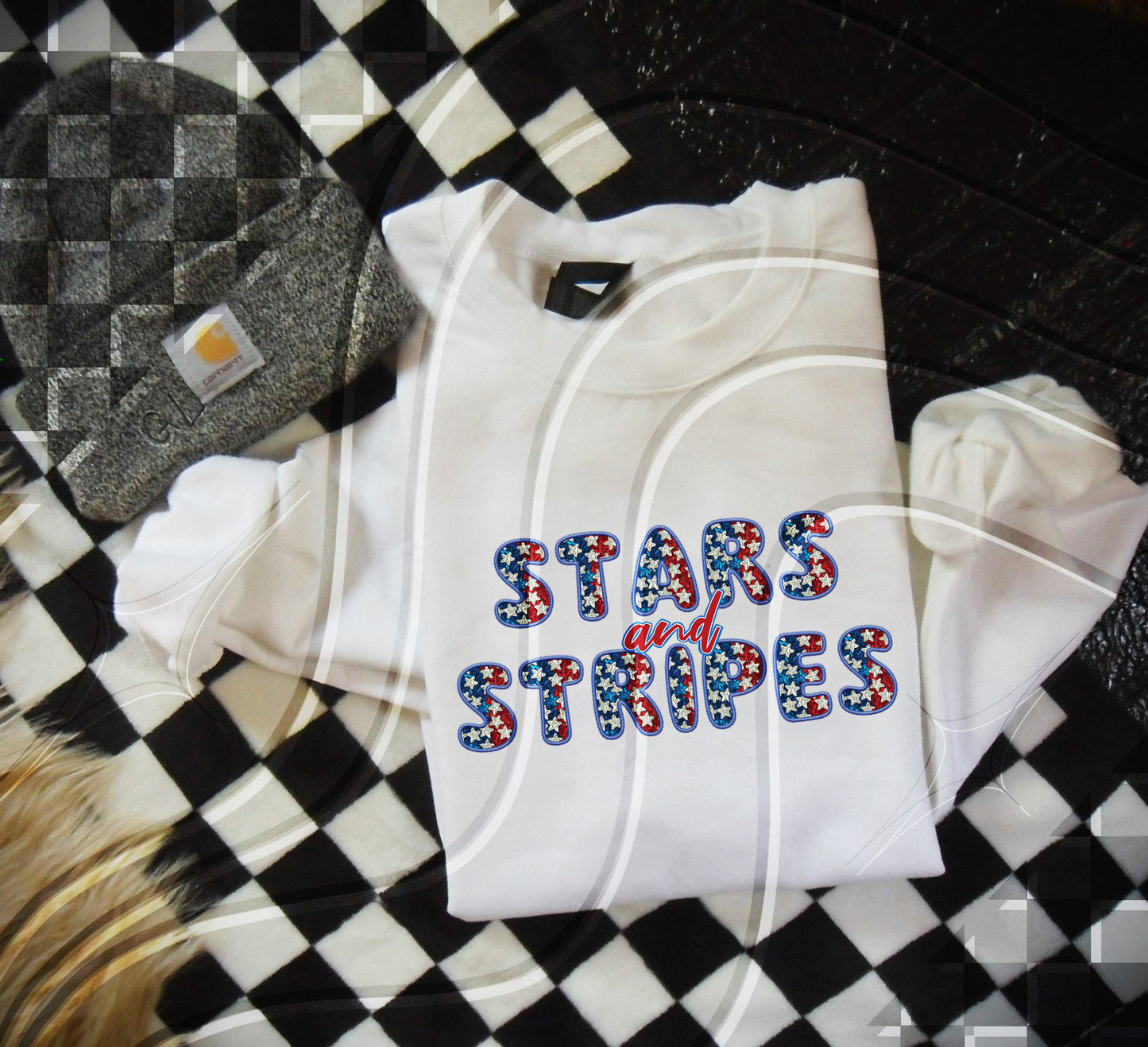 Stars and stripes - faux embroidery - Digital Download- PNG