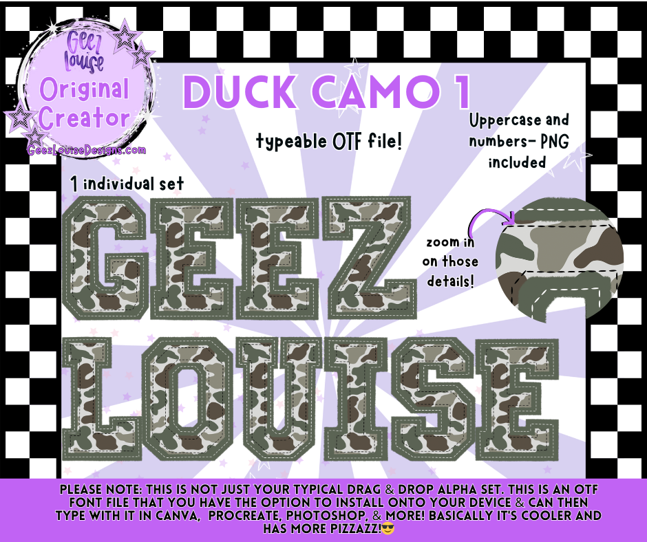 Duck Camo #1— Typeable OTF Font + PNG