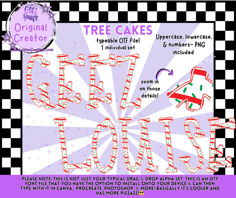 Tree Cakes Alpha | OTF Font + PNG Letter Set