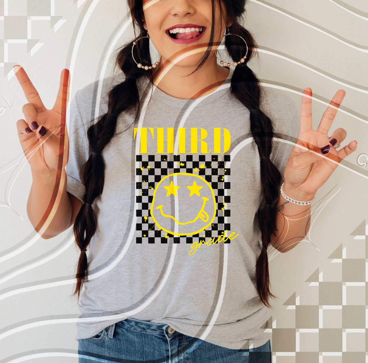 Retro Grunge style face back to school all grades - Digital Download- PNG