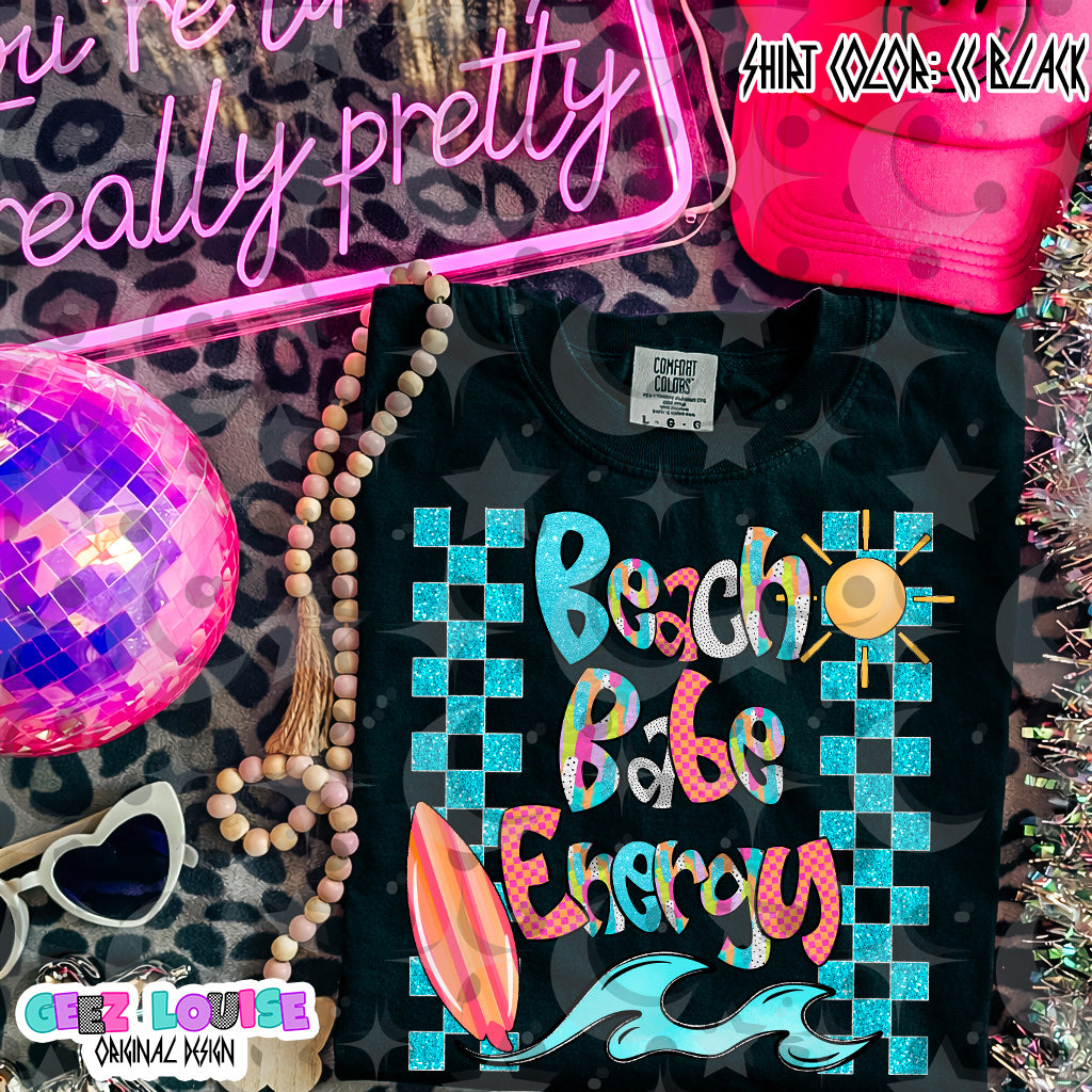 Beach Babe Energy PNG | Summer Vibes Shirt Design | Retro Surf Sublimation Graphic | Cute Beach PNG Download