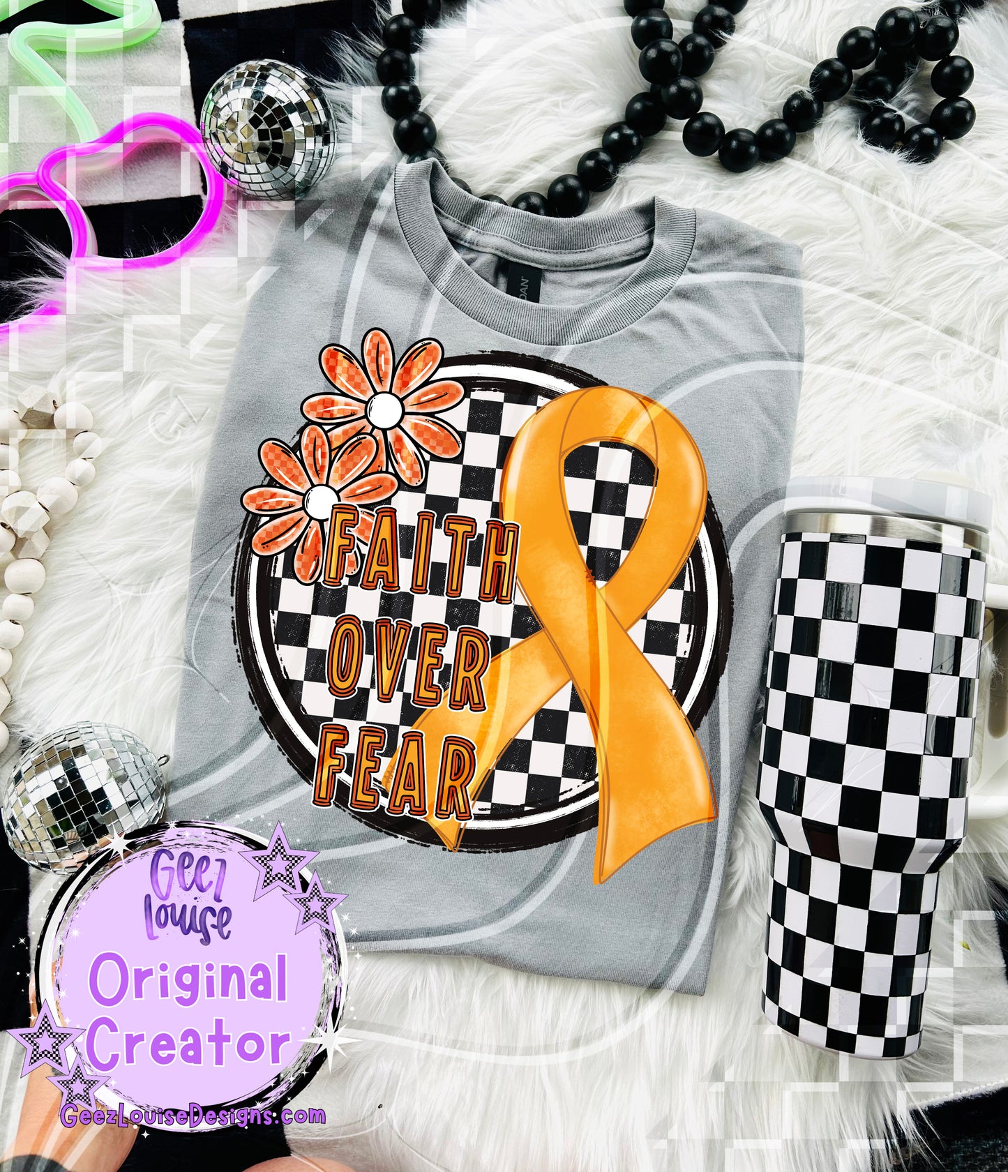 Faith Over Fear | Orange Ribbon Kidney Cancer Awareness Digital Design