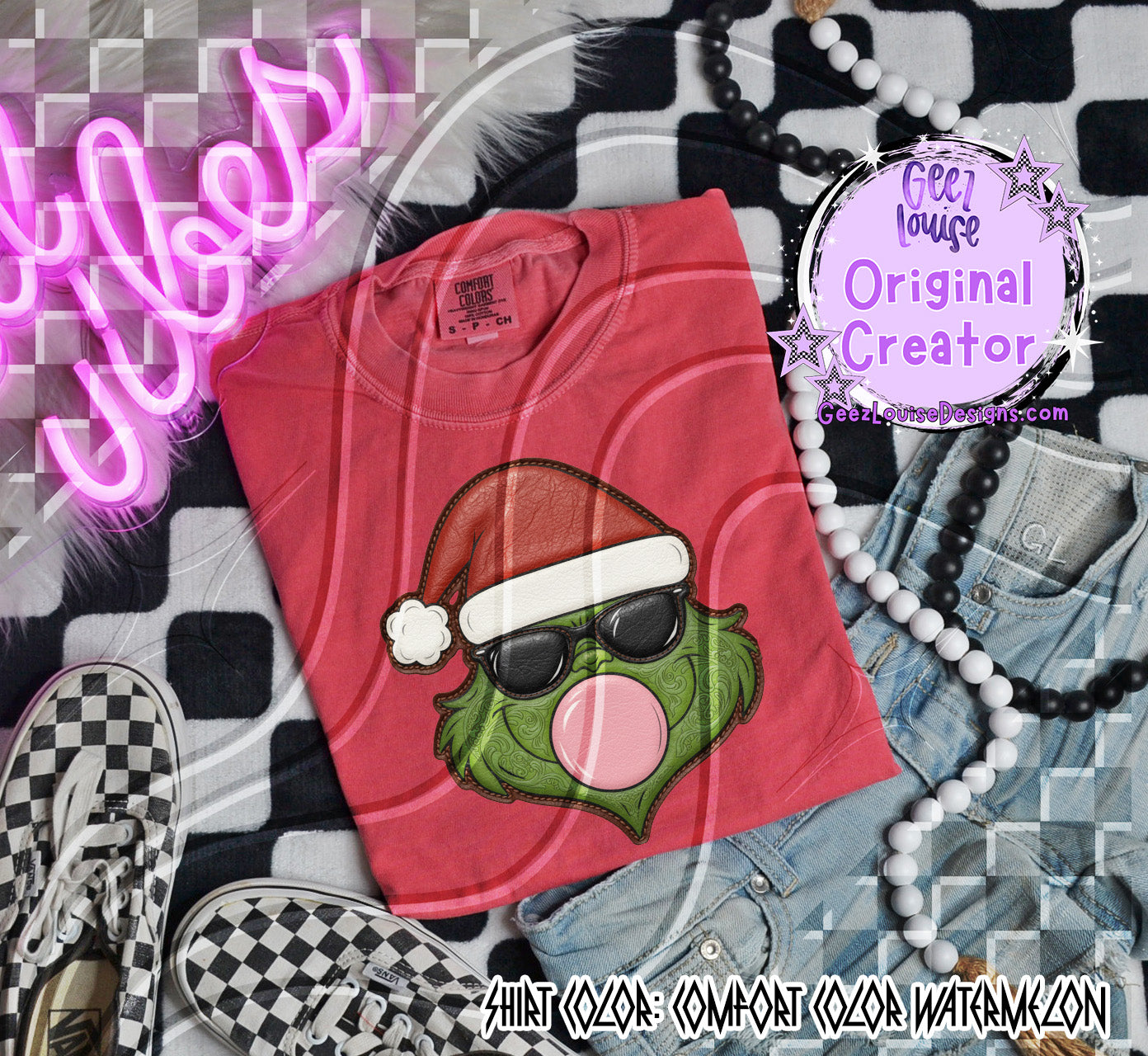 GMAN Bubblegum Leather Texture Digital Design | Cool Christmas PNG