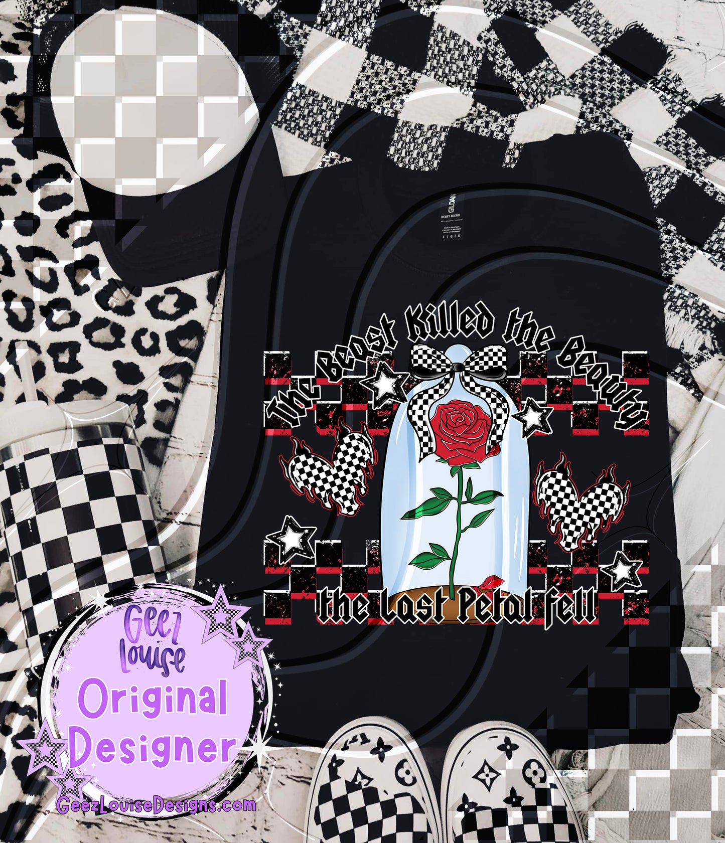 The Beast Killed the Beauty – Retro Grunge Rose Design