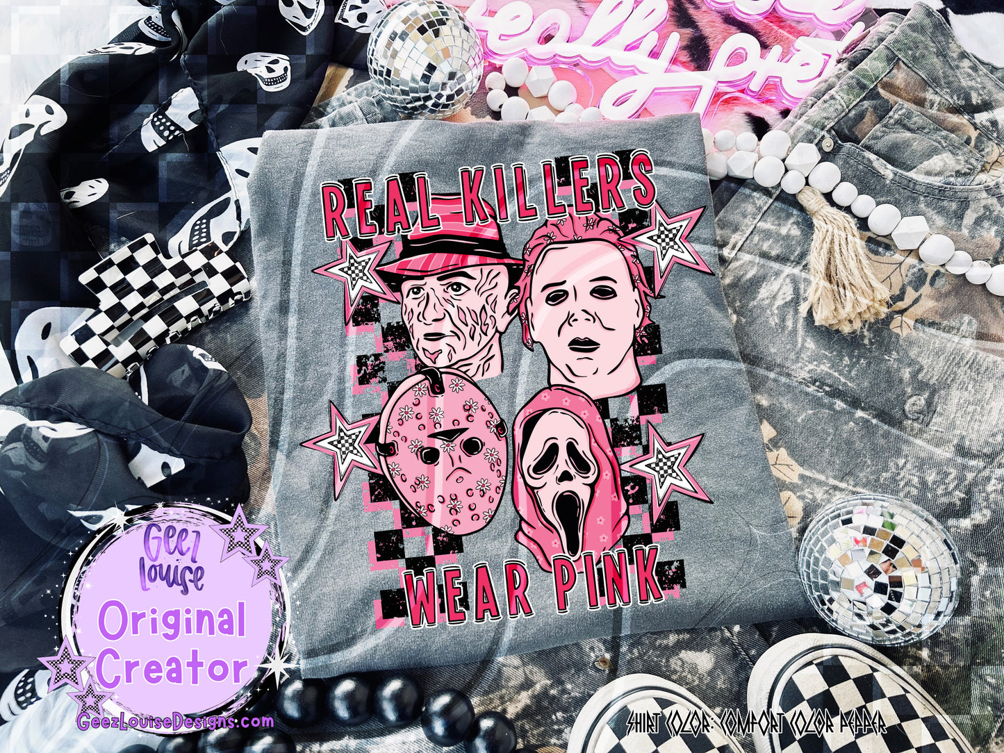 Real Killers Wear Pink – Horror Icons Digital Design (PNG)