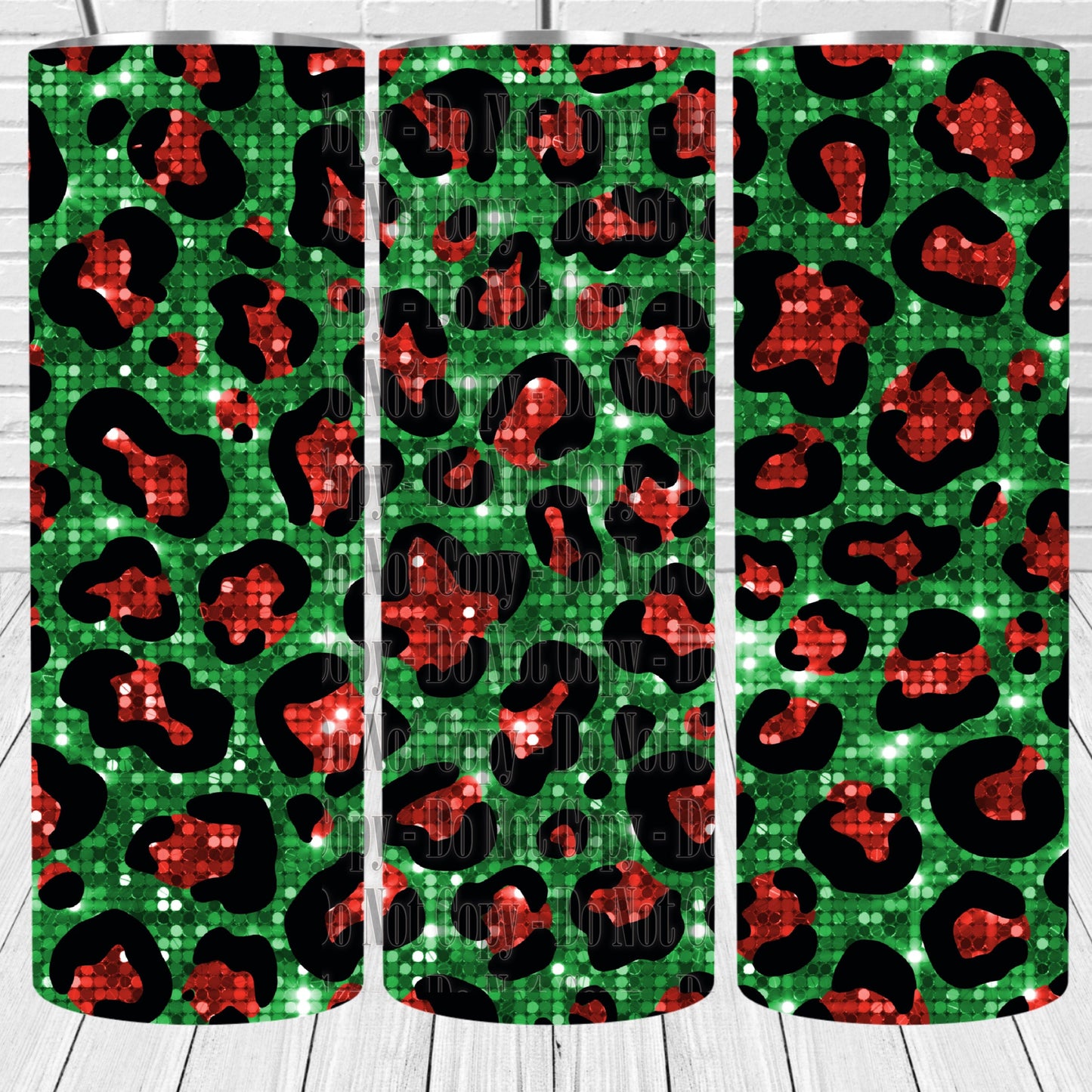 Christmas leopard faux sequin tumbler wrap - Digital Download- PNG