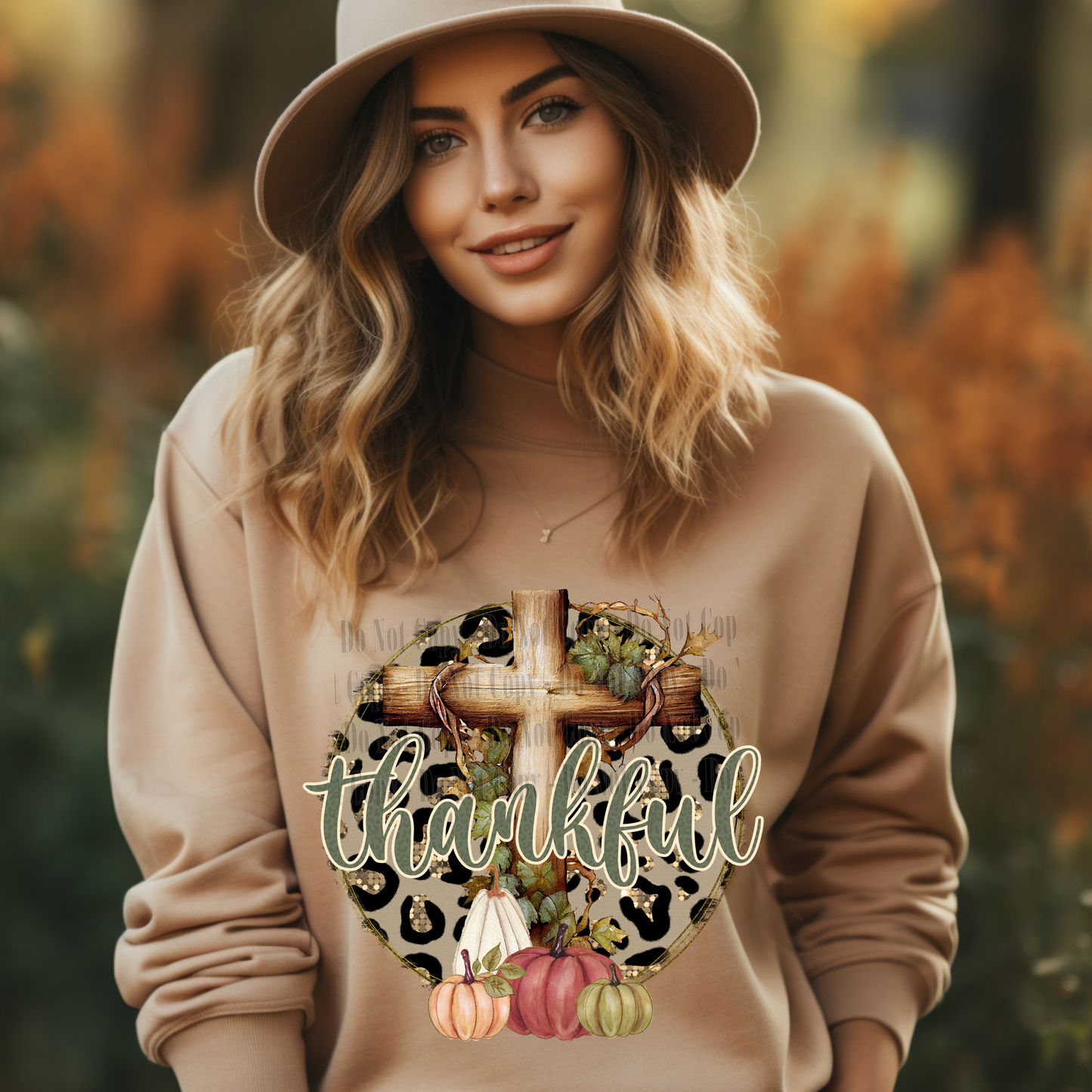 Thankful – Fall Faith Digital Design with Cross & Pumpkins
