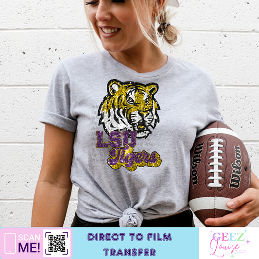 Tigers faux embroidery sequin- Direct to Film Transfer - made to order