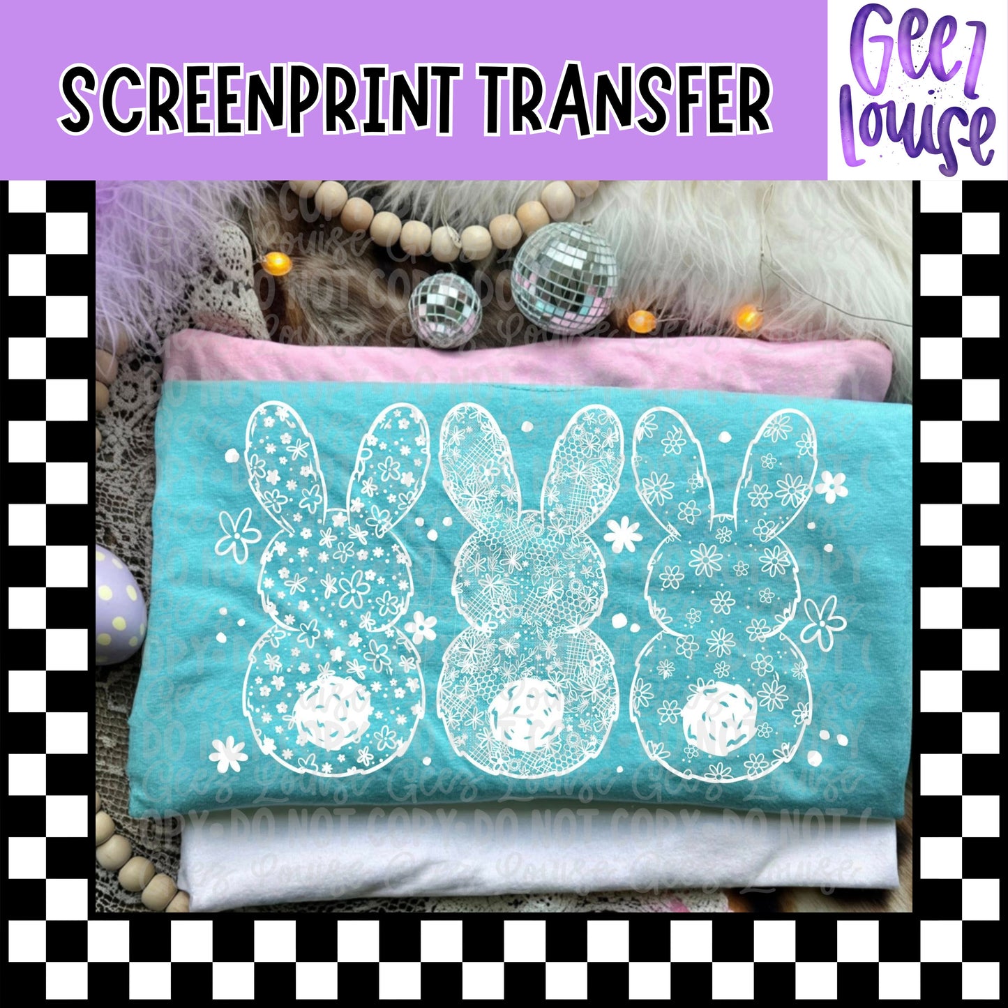 Floral Bunny Trio Screen Print Transfer | Easter Bunny Shirt Transfer | Spring Floral Bunny Design | Ready to Press Transfer