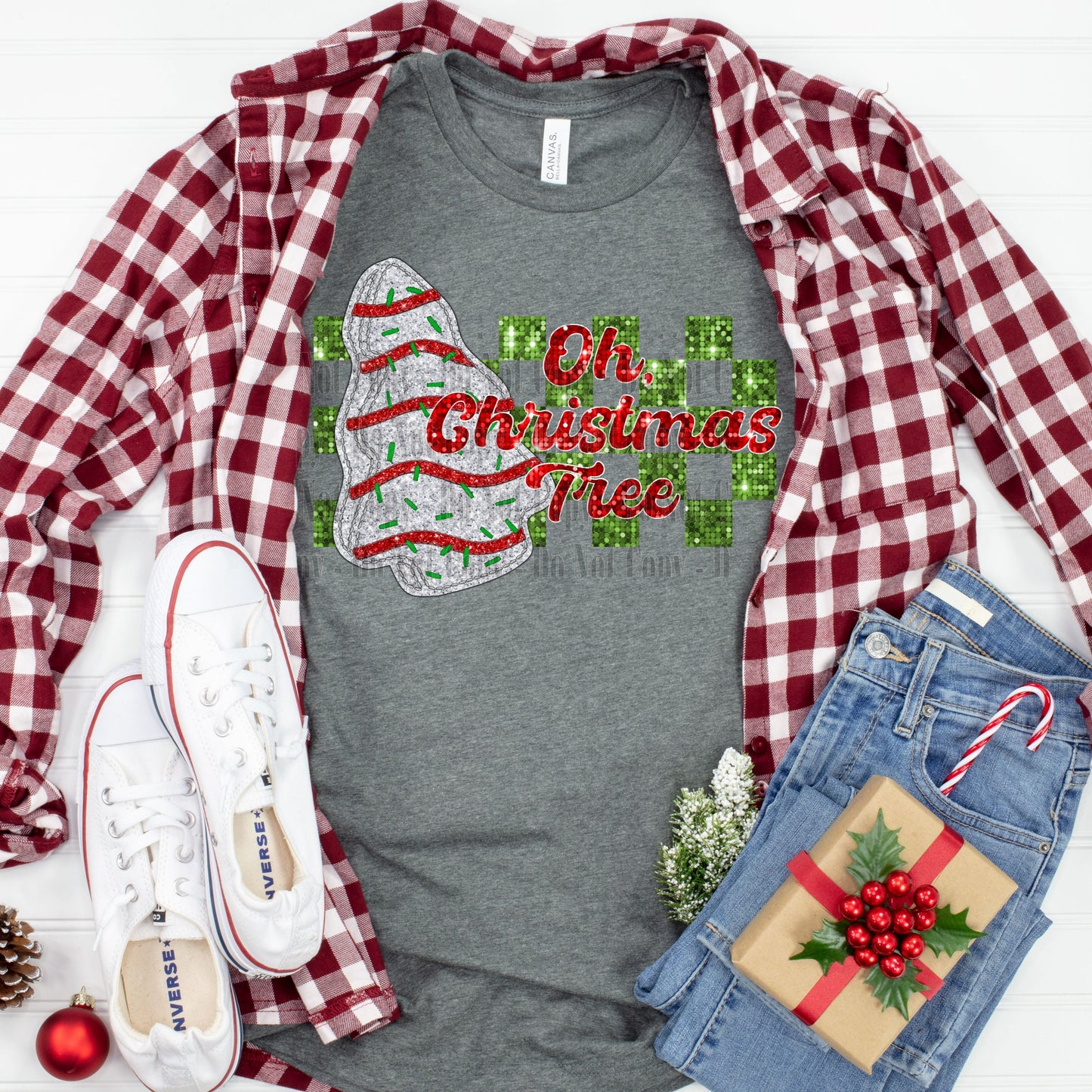 Oh Christmas Tree Digital Design | Holiday Cookie & Plaid PNG