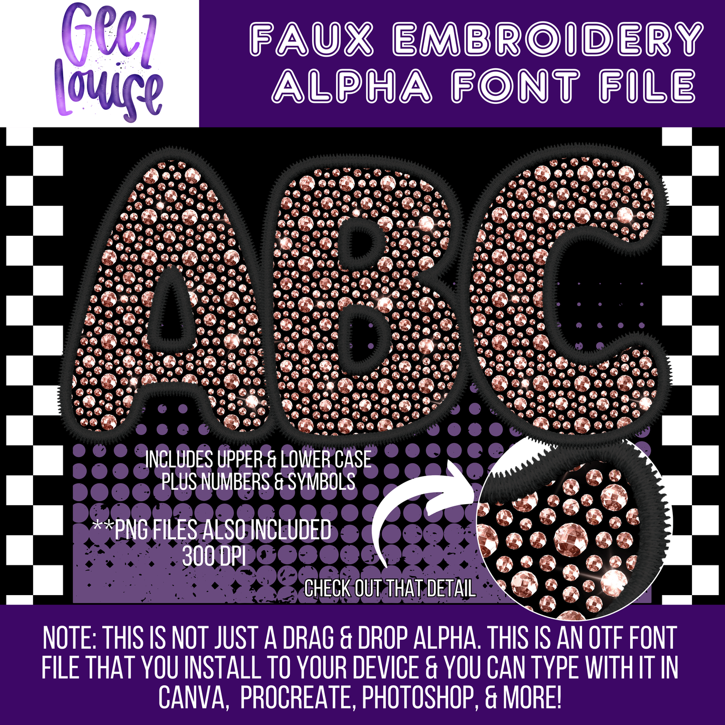 Rhinestone faux embroidery (7 sets) - TYPEABLE OTF Font - Alpha Set - Digital Download- PNG