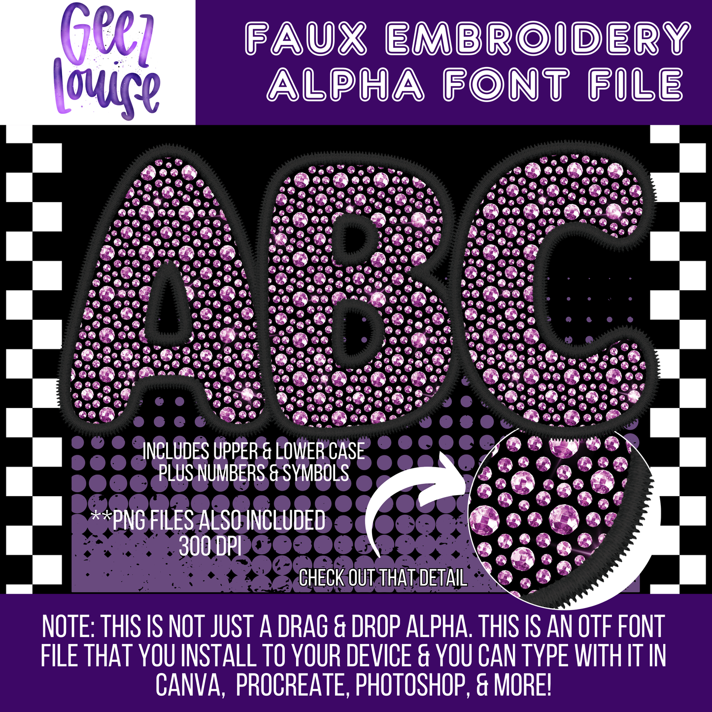 Rhinestone faux embroidery (7 sets) - TYPEABLE OTF Font - Alpha Set - Digital Download- PNG