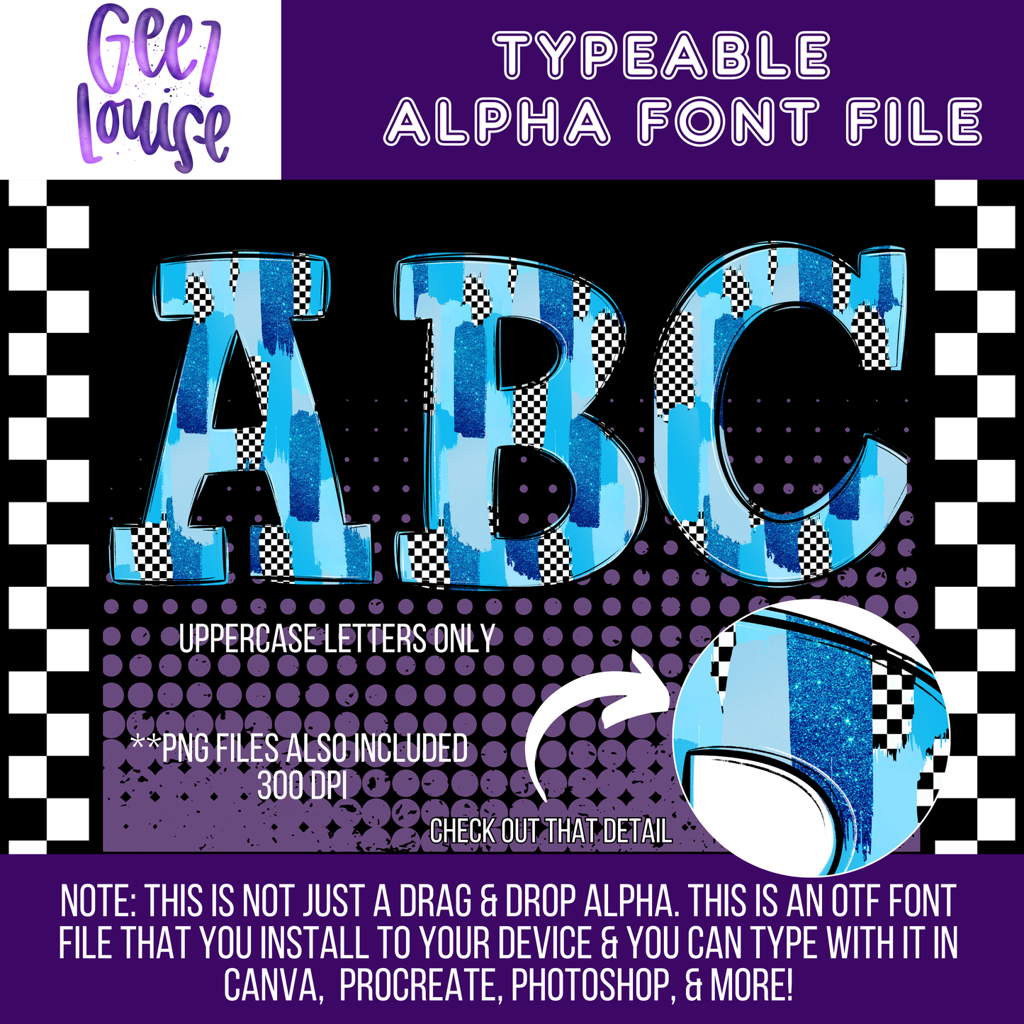 Check Me out Blue- typeable Font - Alpha Set- Digital Download- PNG - OTF