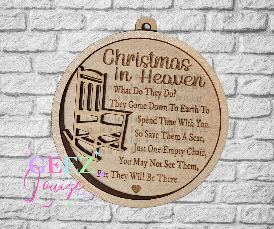 Christmas in Heaven laser cut wooden ornament - made to order