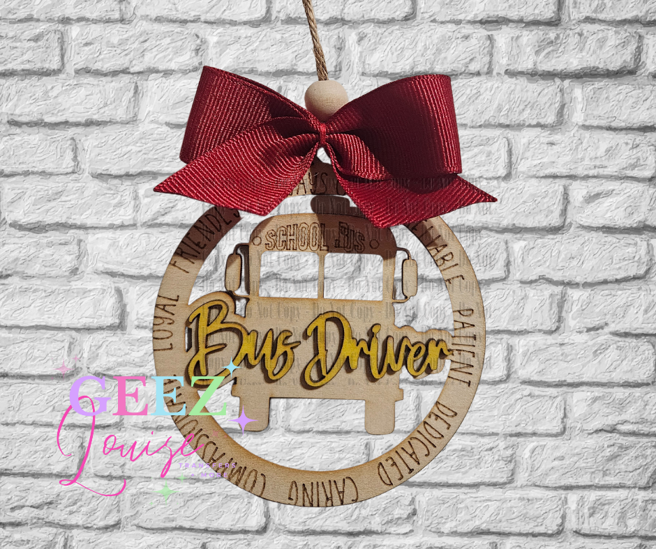 Bus driver laser cut wooden ornament - made to order