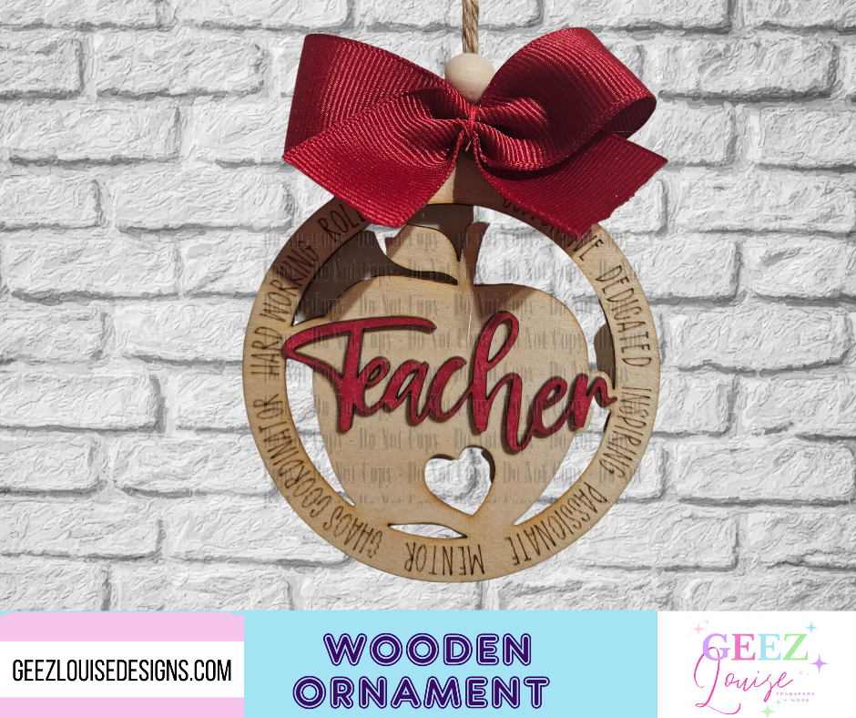 Teacher laser cut wooden ornament - made to order