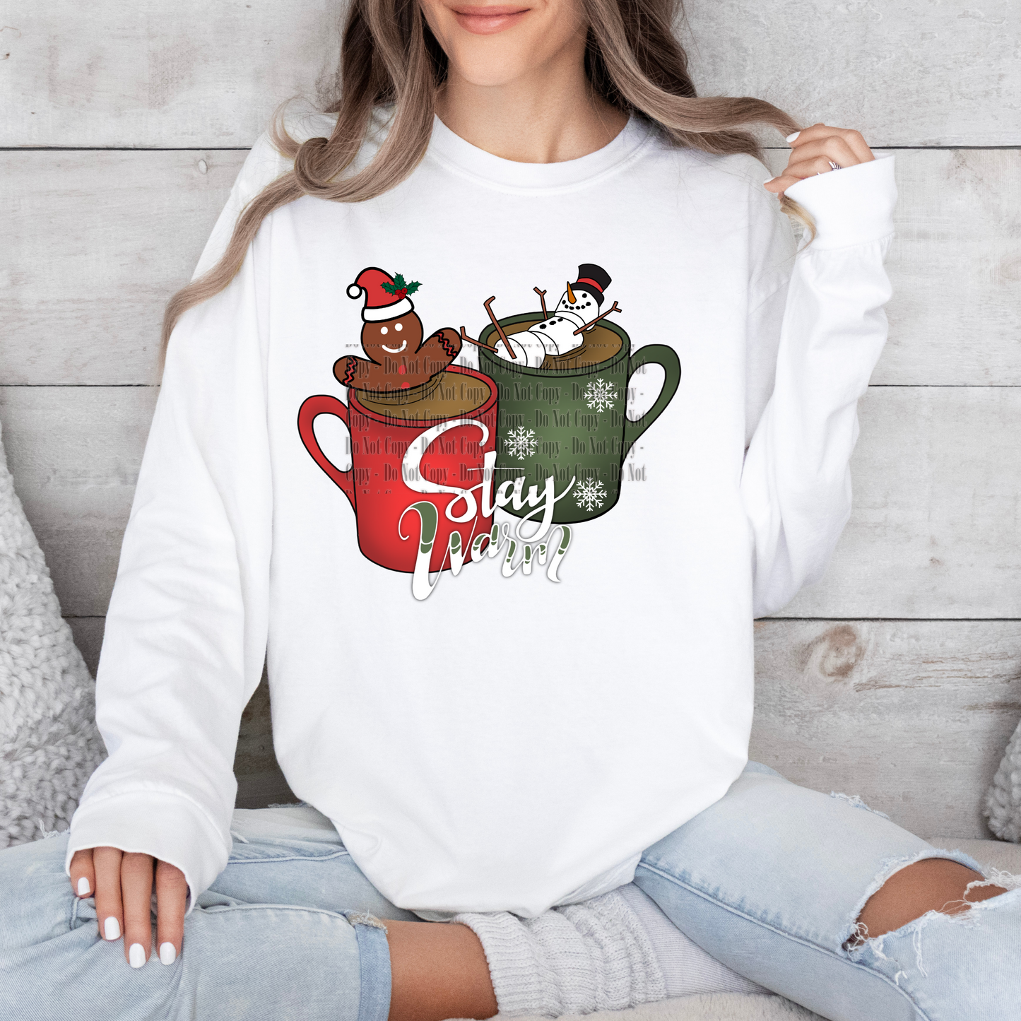 Stay Warm Digital Design | Gingerbread & Snowman Hot Cocoa PNG