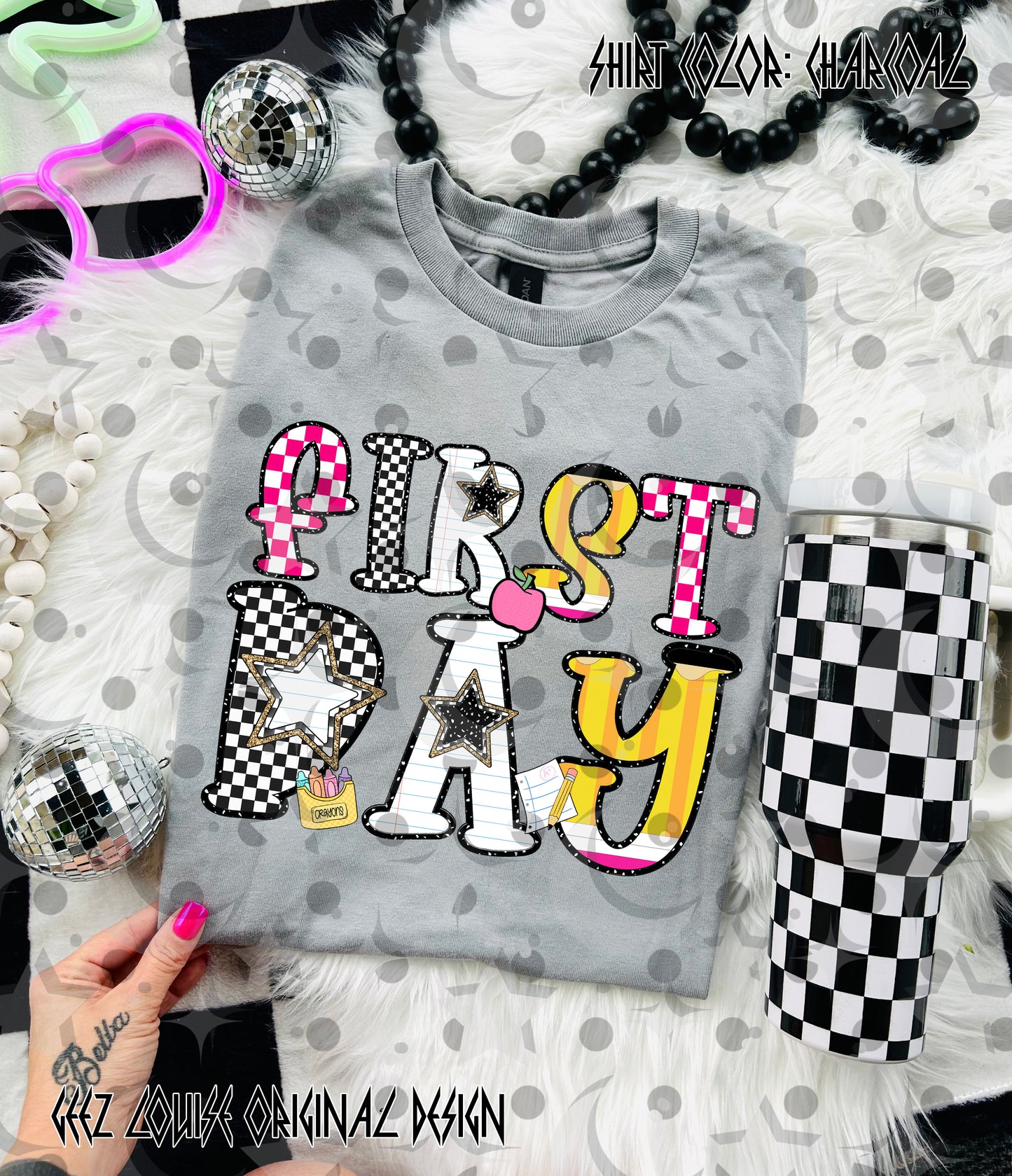 First Day PNG Design | Retro Checkerboard School Graphic | Teacher & Student Back to School Shirt
